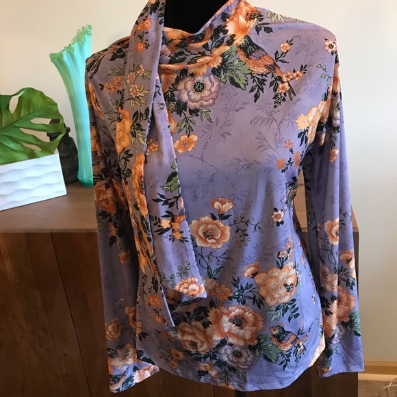 Zara Purple Flower Print Top - Picture 3 of 12